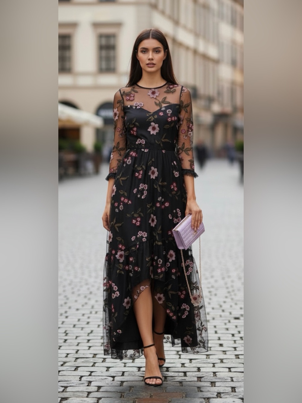 Shoshanna Midnight Floral Mesh Gown Sz 8